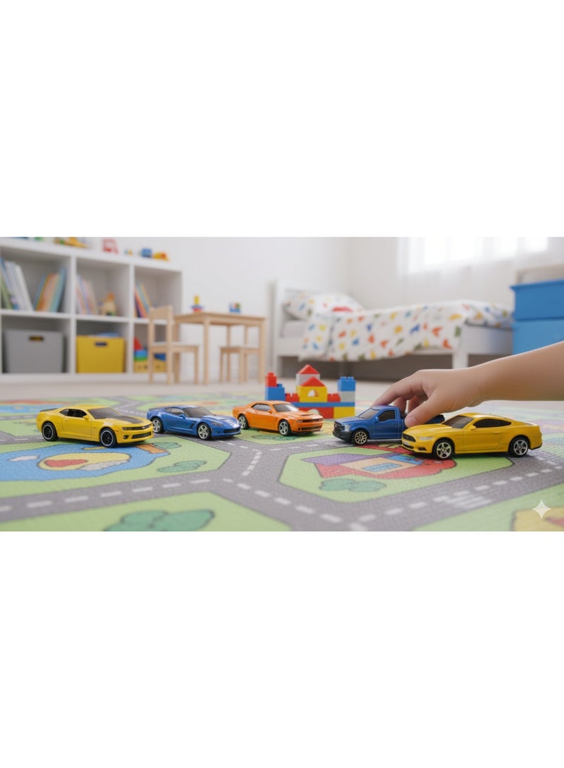 D-Power مجموعة سيارات د-باور 1:64 مصنوعة من المعدن – 5 قطع نماذج قابلة للجمع مرخصة (فورد موستانج 2015، كورفيت غراند سبورت 2017، كامارو 2010، دودج تشالنجر، فورد F-150) - Image 2